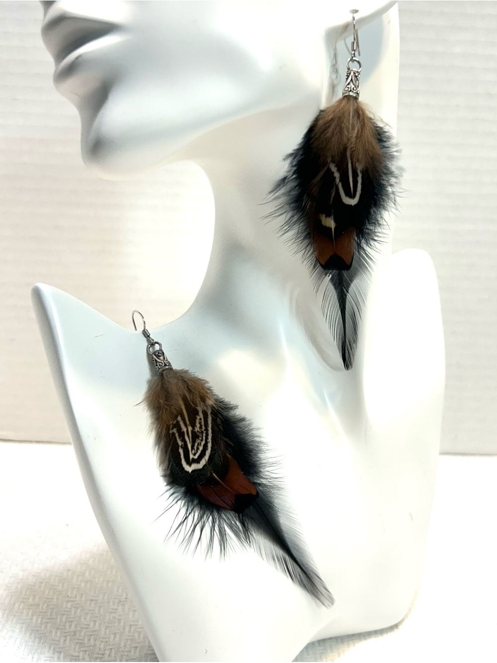 Long All Natural Feather Earrings Drop Dangle Handmade in USA